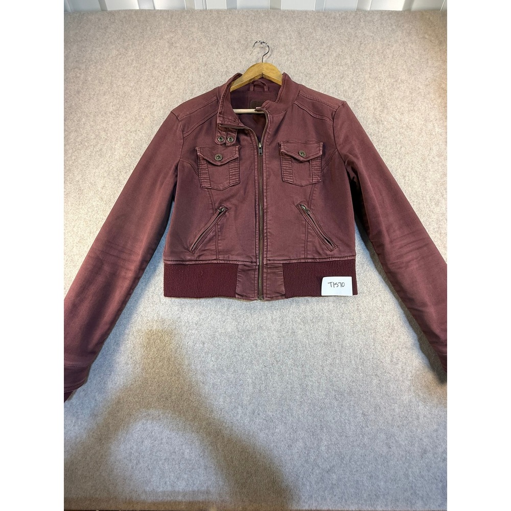 Rose Royce Womens Burgundy Utility Bomber Jacket‎ Zip Up Maroon Size S
